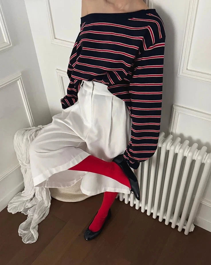 Off-shoulder striped tee