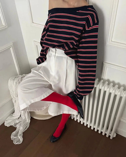 Off-shoulder striped tee