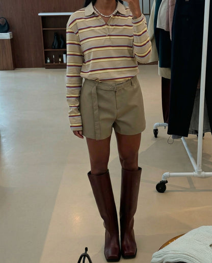 Polo manches longues col rayé