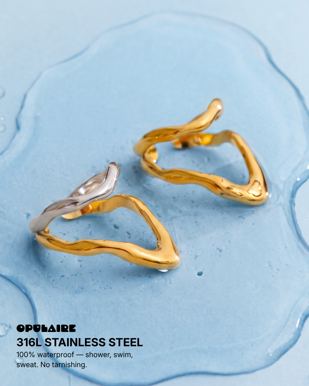 Rosa - Wavy open ring - Stainless steel