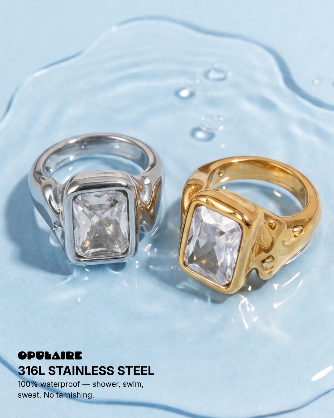 Nadia - Chunky stone ring - Stainless steel