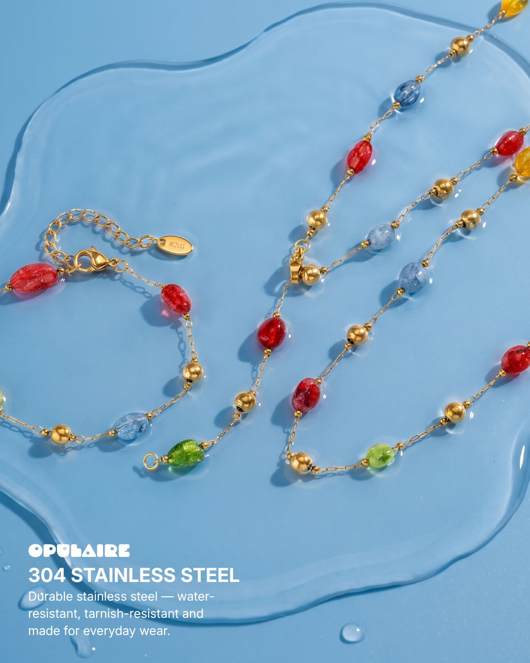Astoria - Long stone necklace - Stainless steel