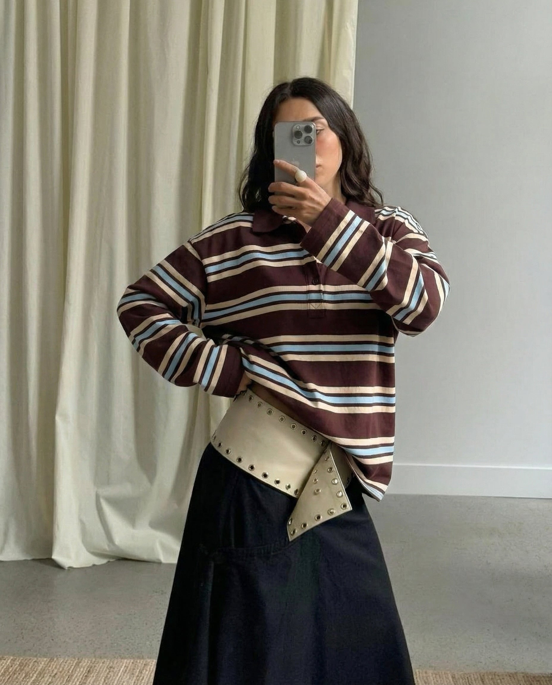 Polo manches longues col rayé