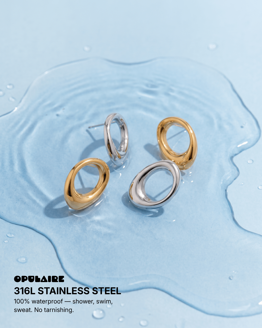 Aora - Dainty stud earrings - Stainless steel - Opulaire - WATERPROOF jewelry - 