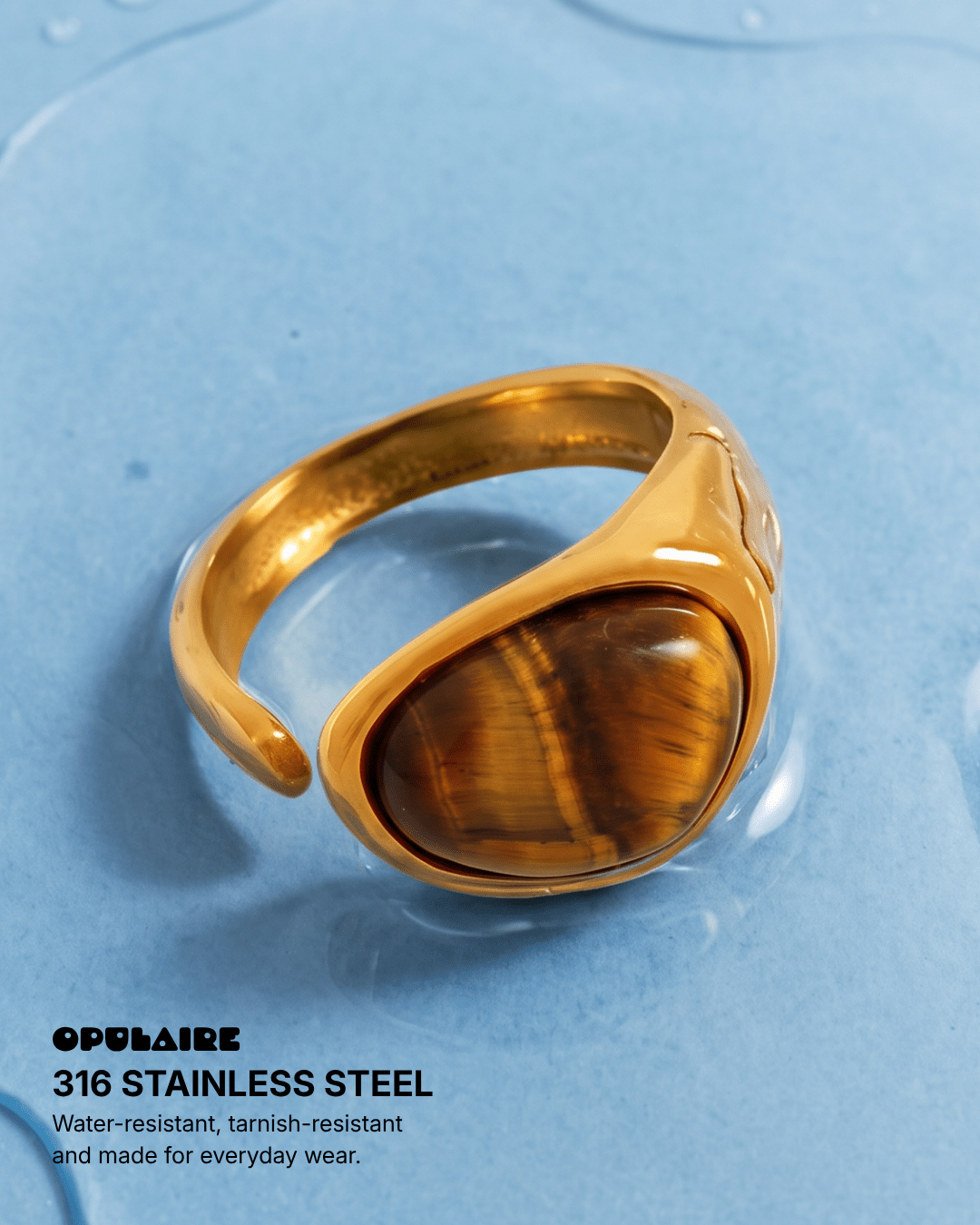 Aurora - Open stone ring - Stainless steel - Opulaire - WATERPROOF jewelry - EU 54 -