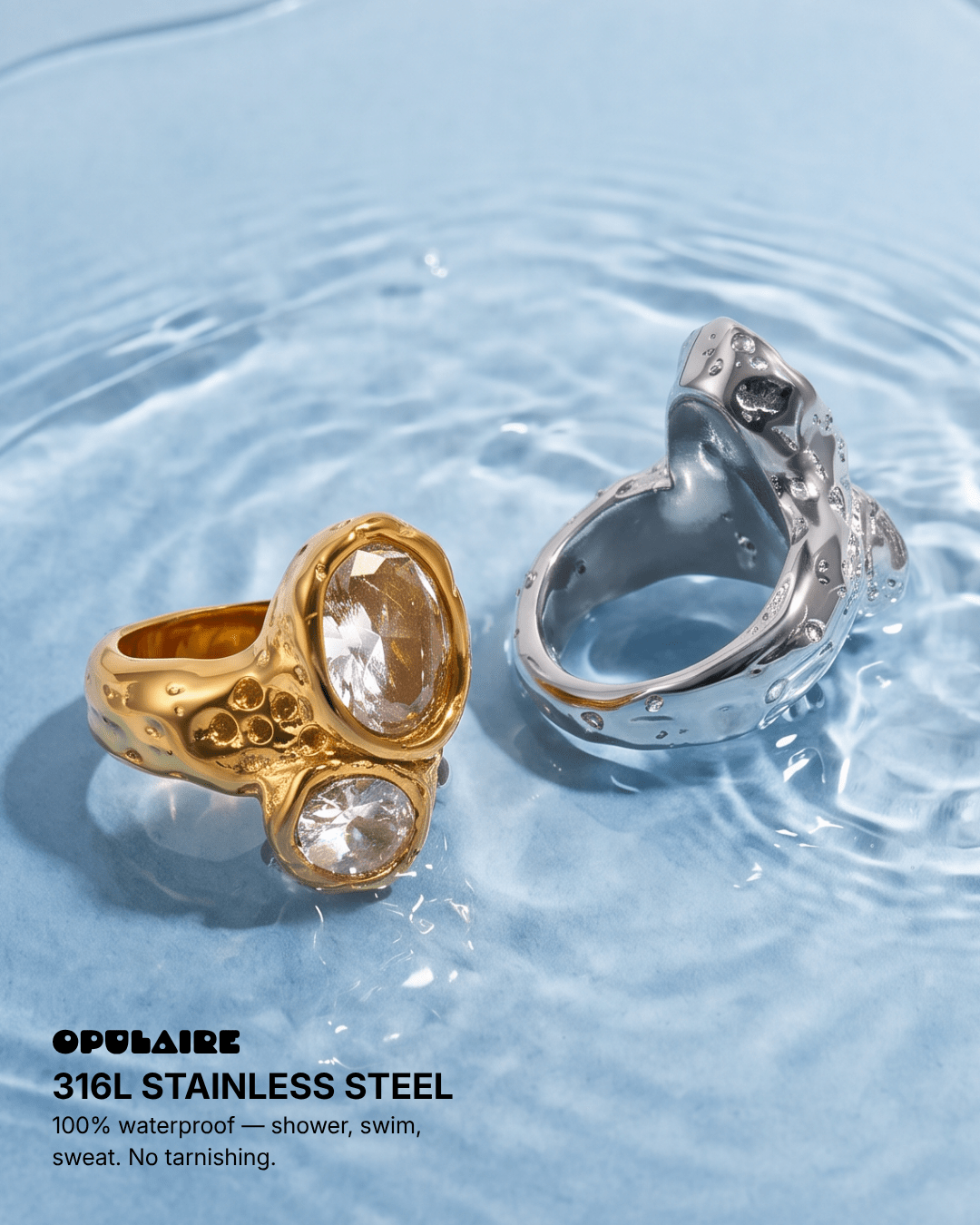 Aya - Chunky double stone ring - Stainless steel - Opulaire - WATERPROOF jewelry - EU 52 -