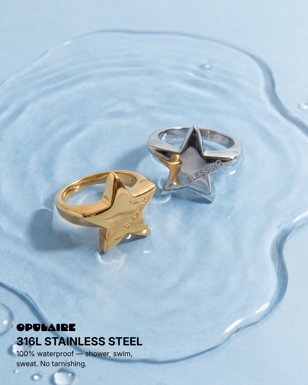 Blessing - Chunky star ring - Stainless steel - Opulaire - WATERPROOF jewelry - EU 52 -