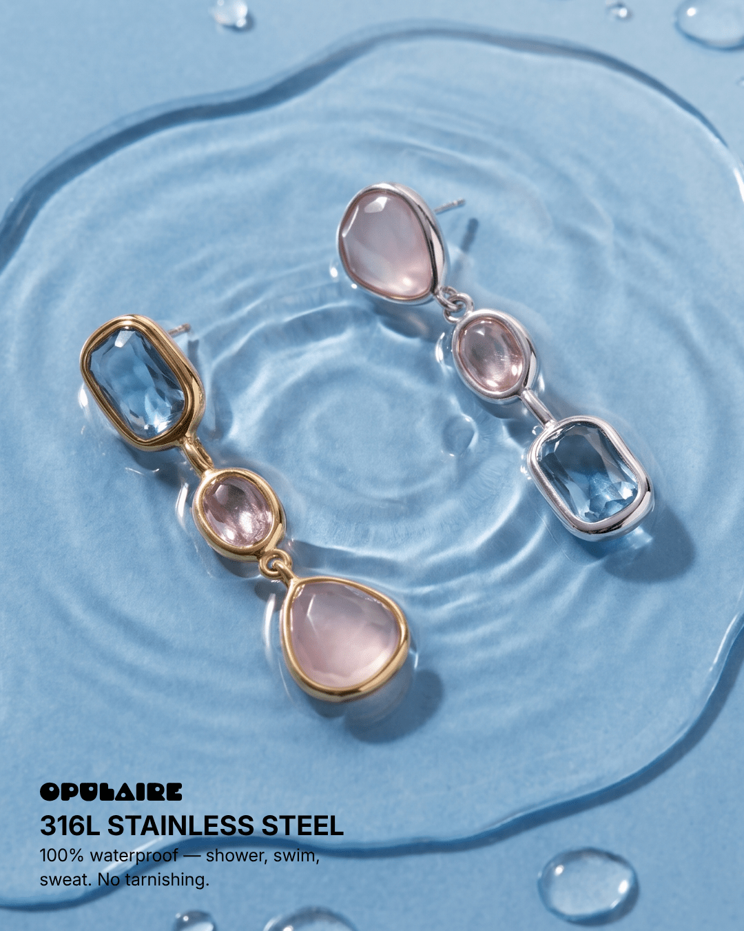 Cillian - Bezel drop earrings - Stainless steel - Opulaire - WATERPROOF jewelry - 