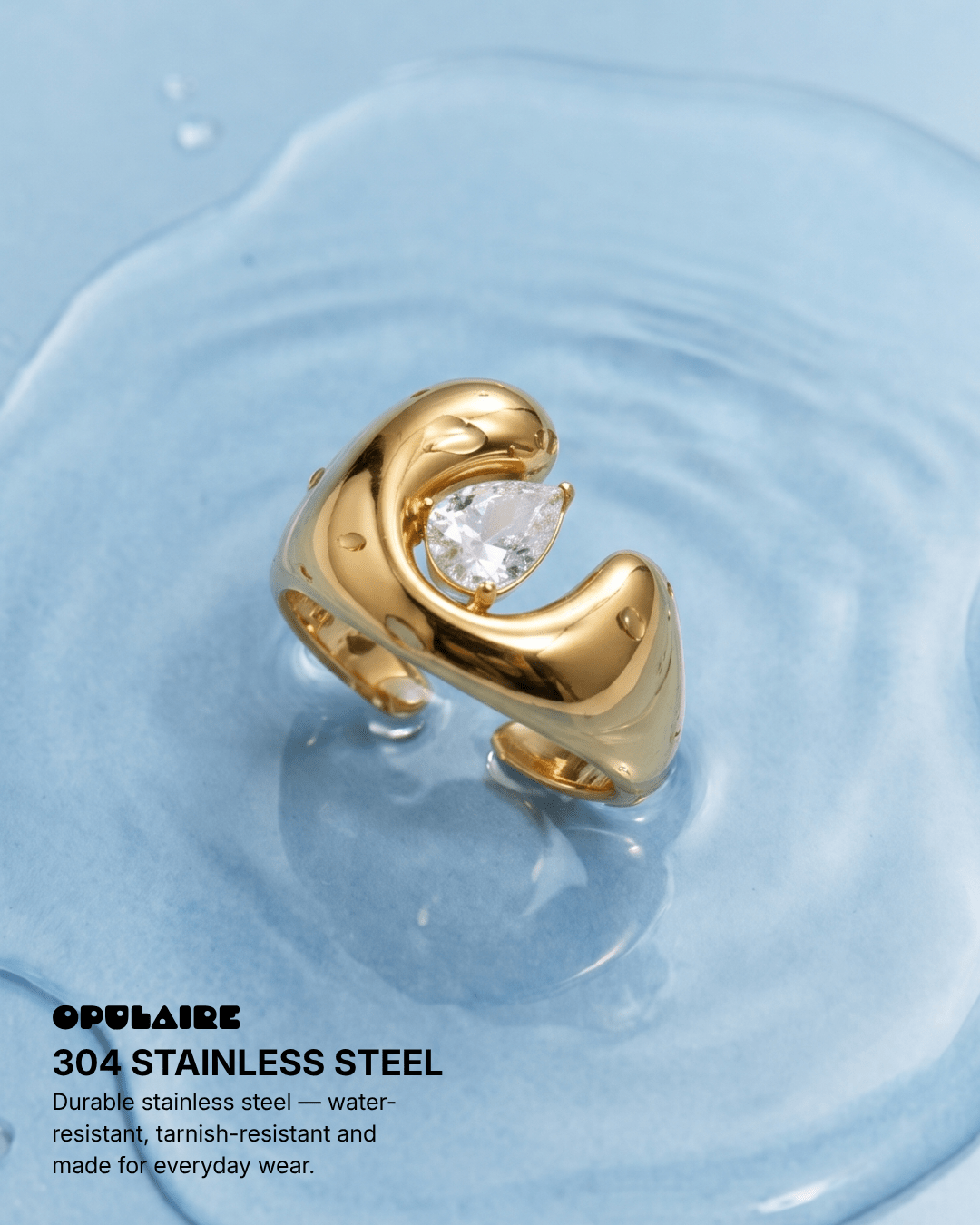 Clara - Chunky dome ring - Stainless steel - Opulaire - WATERPROOF jewelry - Adjustable -
