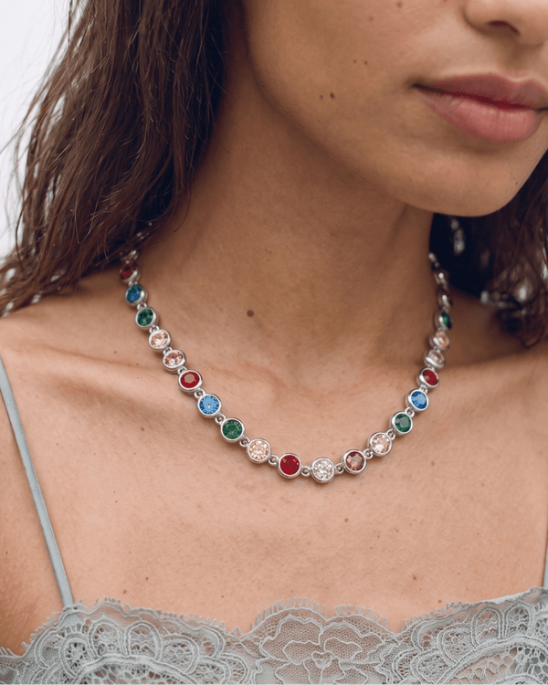 Daisy - Bezel tennis Necklace - Stainless steel - Opulaire - WATERPROOF jewelry - 