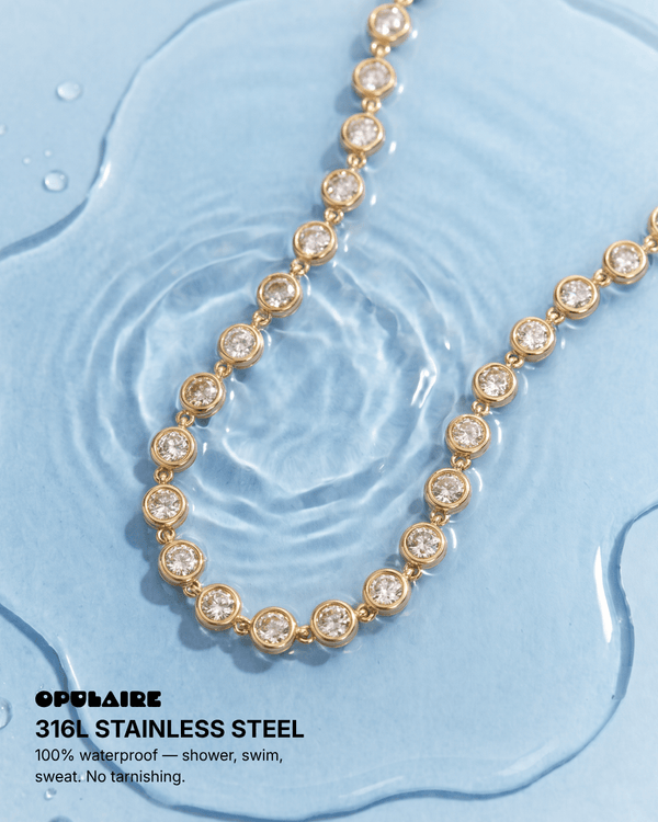 Daisy - Bezel tennis Necklace - Stainless steel - Opulaire - WATERPROOF jewelry - 