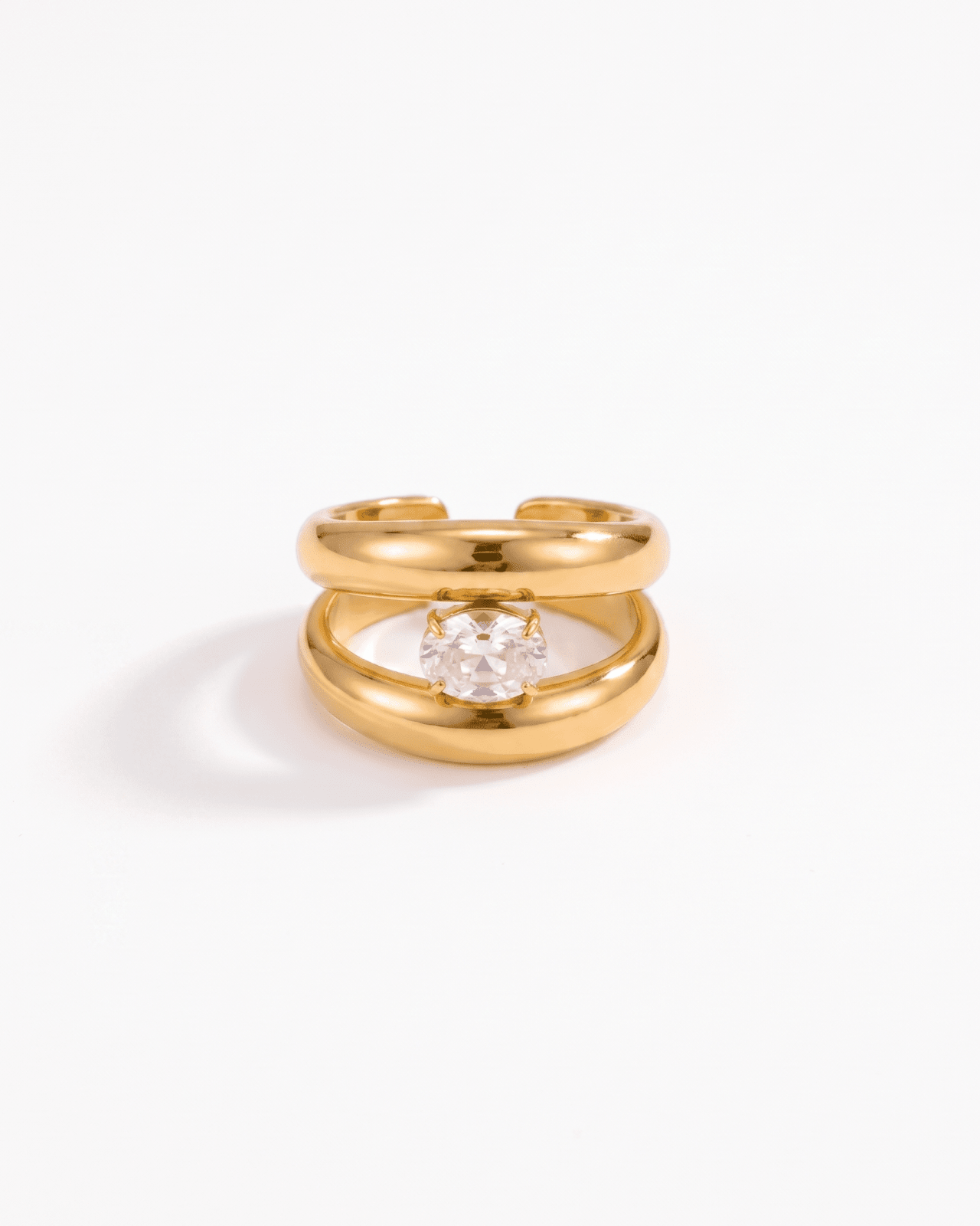 Elodie - Floating stone double band ring - Stainless steel - Opulaire - WATERPROOF jewelry - Adjustable -