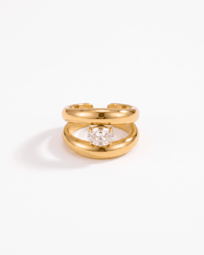 Elodie - Floating stone double band ring - Stainless steel - Opulaire - WATERPROOF jewelry - Adjustable -