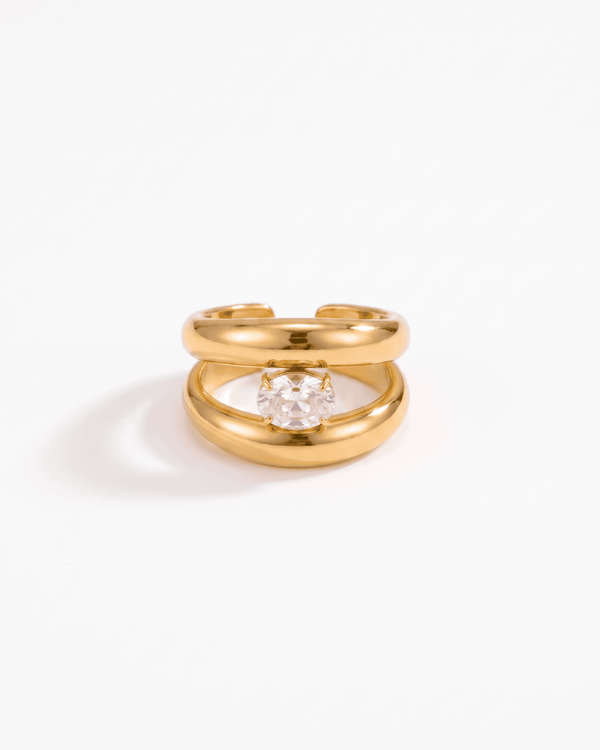 Elodie - Floating stone double band ring - Stainless steel - Opulaire - WATERPROOF jewelry - Adjustable -