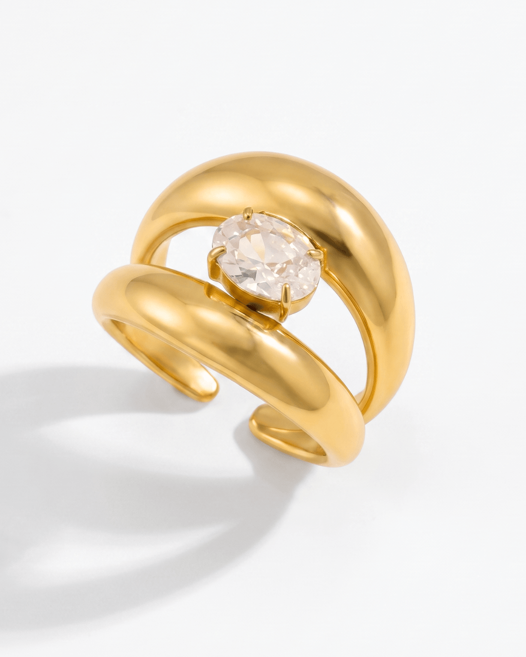 Elodie - Floating stone double band ring - Stainless steel - Opulaire - WATERPROOF jewelry - Adjustable -
