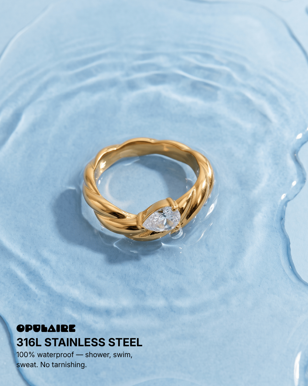 Hula - Stackable stone ring - Stainless steel - Opulaire - WATERPROOF jewelry - EU 52 -