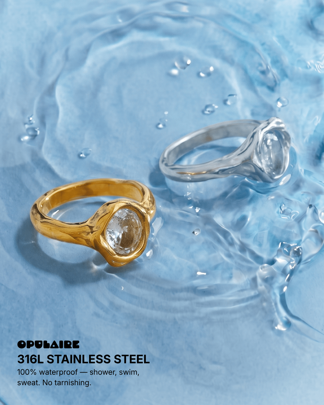 Lima - Stone ring - Stainless steel - Opulaire - WATERPROOF jewelry - EU 52 -