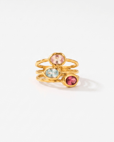 Lova - Gemstone stacking rings - Stainless steel - Opulaire - WATERPROOF jewelry - EU 54 -