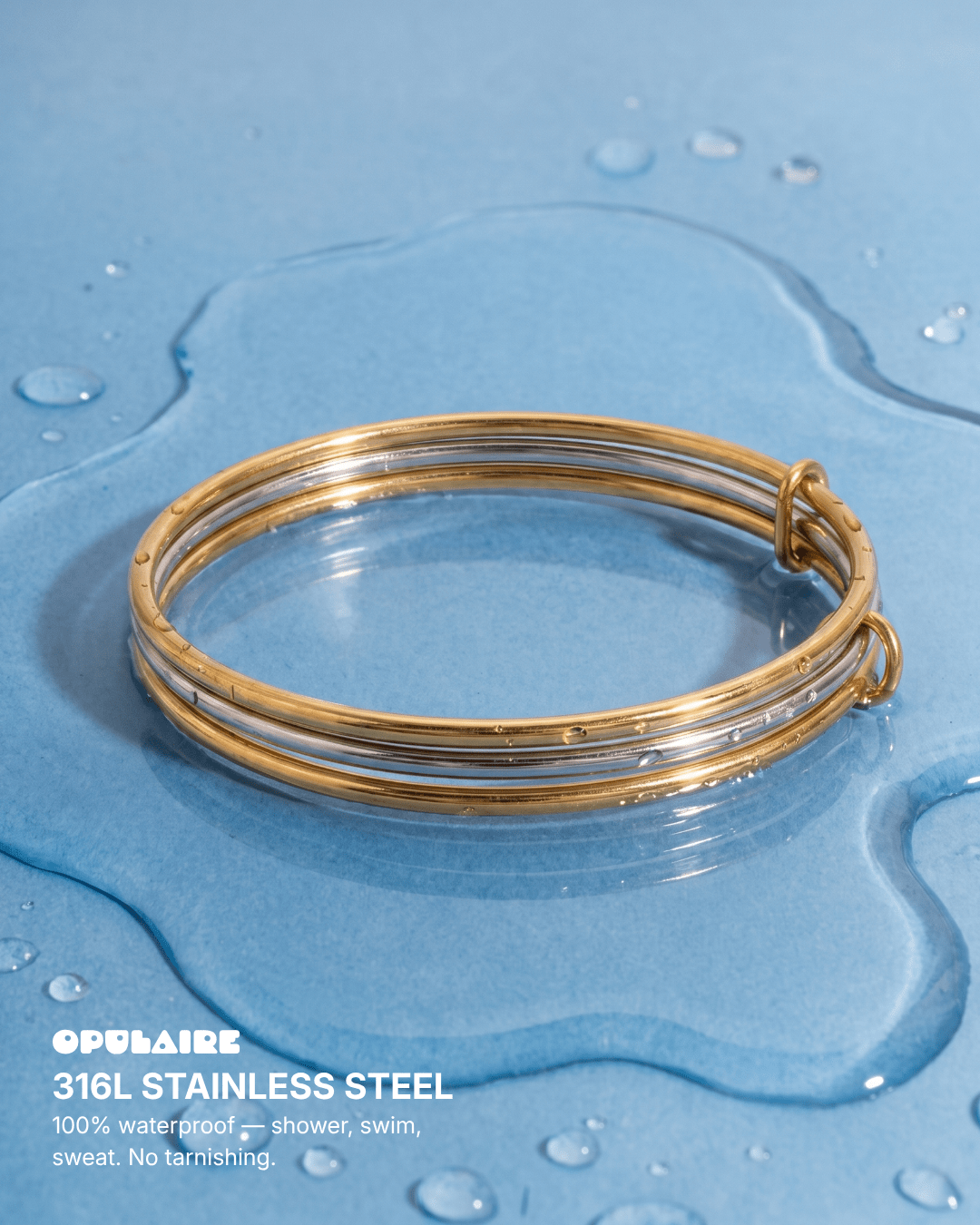 Nella - Stacked bangle bracelet - Stainless steel - Opulaire - WATERPROOF jewelry - 