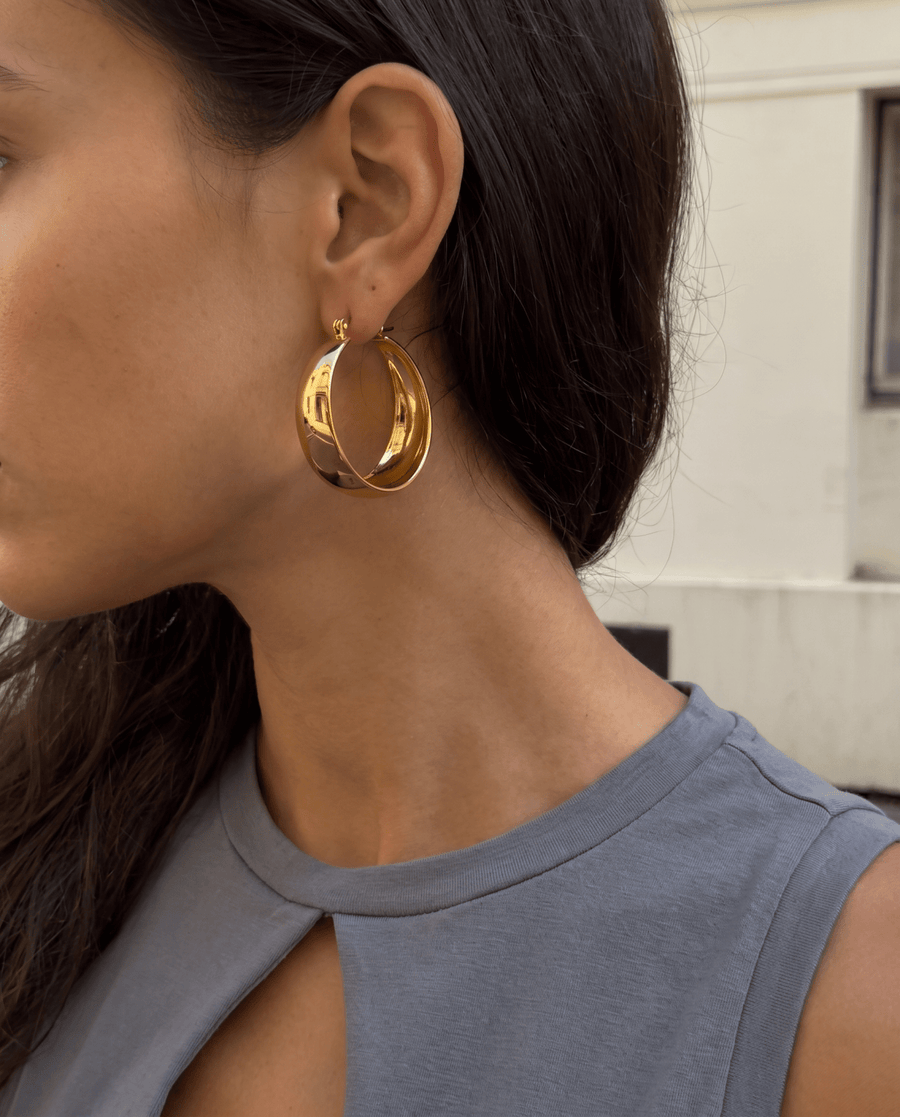 Poza - Chunky dome hoop earrings - Stainless steel