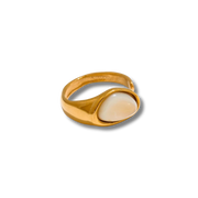 Yhpup 7# Bague ouverte en acier inoxydable moulé avec pierre de coquillage de tigre naturelle incrustée de fritillaire, bijoux tendance pour femmes, nouveau