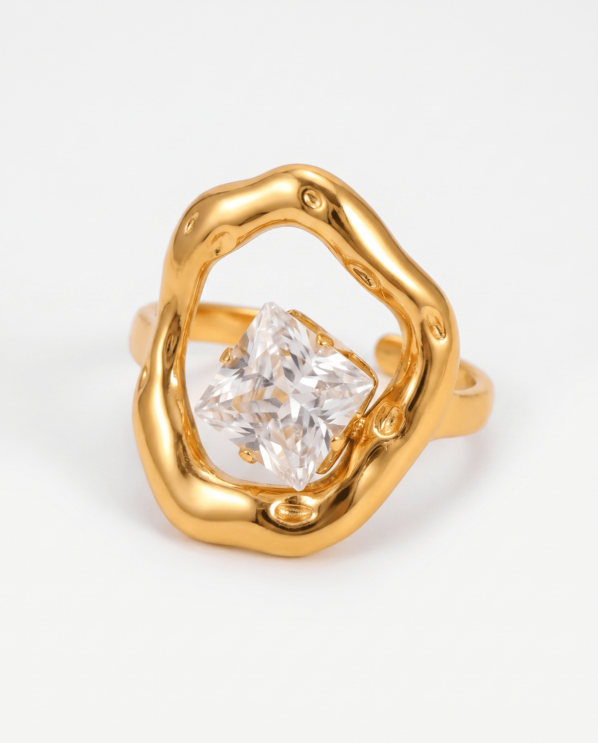 Seda - Molten floating crystal ring - Stainless steel - Opulaire - WATERPROOF jewelry - Adjustable -