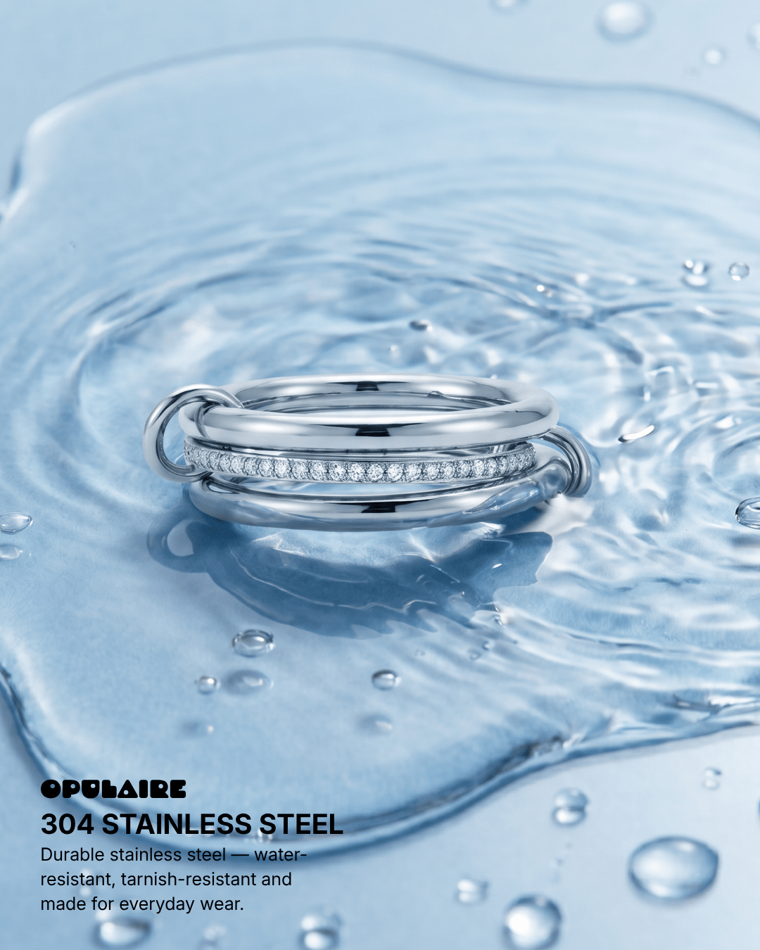 Spina - Stacked ring - Stainless steel - Opulaire - WATERPROOF jewelry - EU 52 -