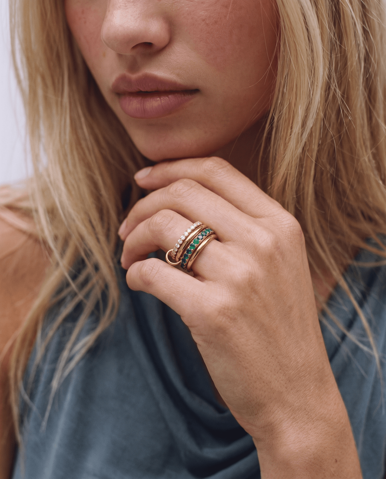 Stella - Stacked stone ring - Stainless steel - Opulaire - WATERPROOF jewelry - EU 52 -