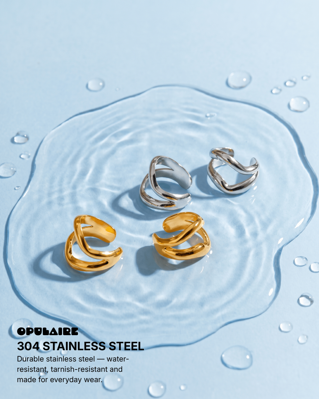 Ziya ear cuffs - Opulaire - WATERPROOF jewelry - Silver -